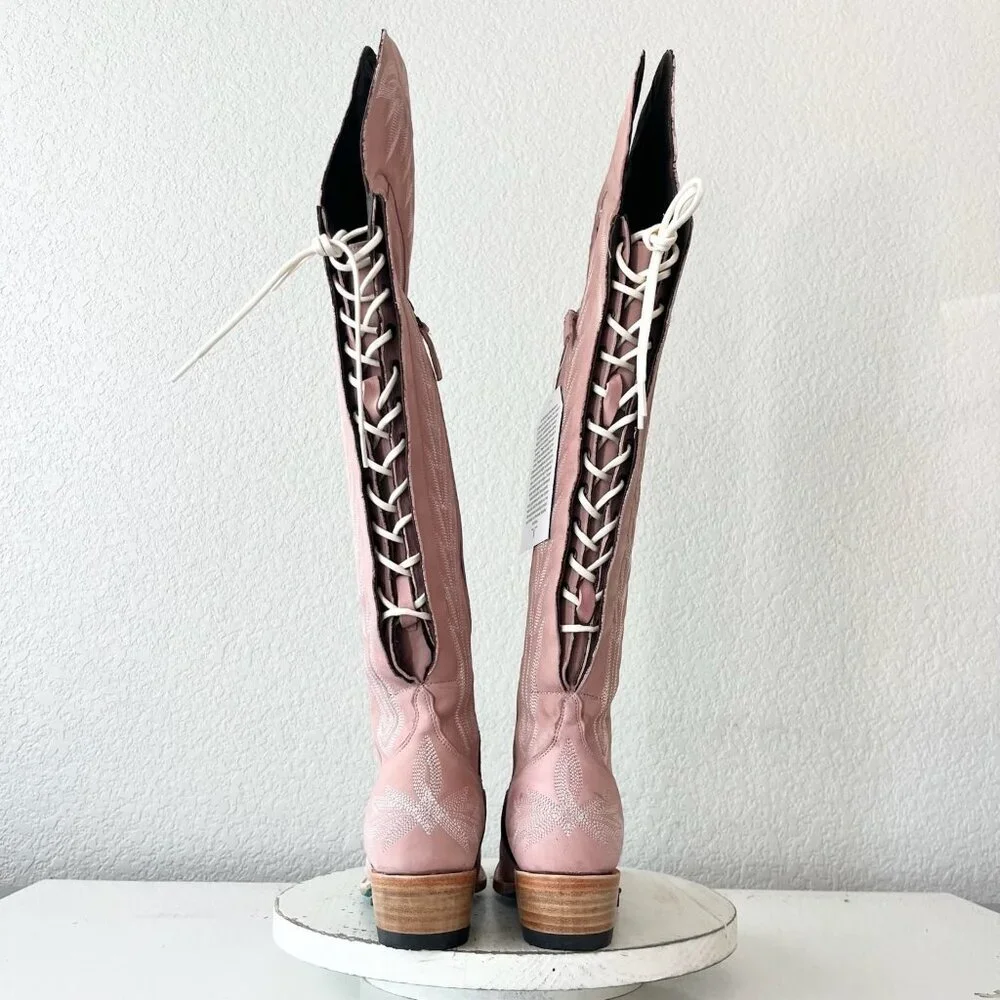 Lane LEXINGTON Over the Knee Pink Cowboy Boots Western Cowgirl Snip Toe Tall 5